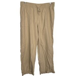 Gap Women Linen Blend Pants Coastal Summer Wide Leg Vacation Pockets Tan Large